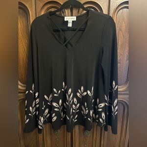 Joseph Ribkoff Black and Tan Floral Blouse